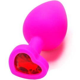 Пробка анальная силиконовая сердечко с красной стразой, Цвет: Розовый, Размер: Большой