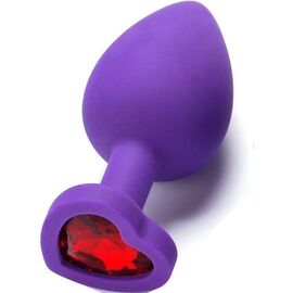 Пробка анальная силиконовая сердечко с красной стразой, Цвет: Фиолетовый, Размер: Большой