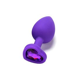 Пробка анальная силиконовая сердечко с фиолетовой стразой, Цвет: Фиолетовый, Размер: Маленький