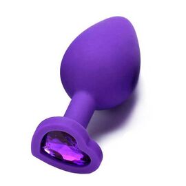 Пробка анальная силиконовая сердечко с фиолетовой стразой, Размер: Средний, Цвет: Фиолетовый