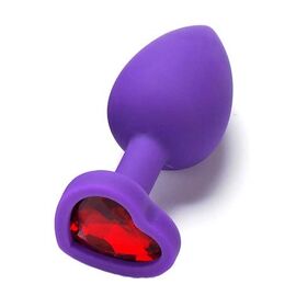 Пробка анальная силиконовая сердечко с красной стразой, Размер: Средний, Цвет: Фиолетовый