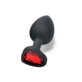 Пробка анальная силиконовая сердечко с красной стразой, Размер: Маленький, Цвет: Чёрный