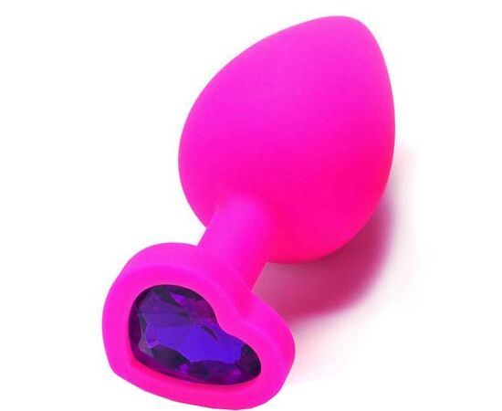 Пробка анальная силиконовая сердечко с фиолетовой стразой, Цвет: Розовый, Размер: Большой