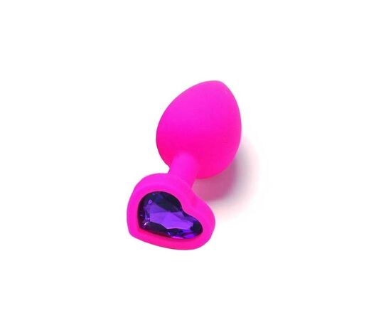 Пробка анальная силиконовая сердечко с фиолетовой стразой, Цвет: Розовый, Размер: Маленький