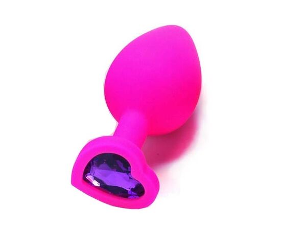 Пробка анальная силиконовая сердечко с фиолетовой стразой, Цвет: Розовый, Размер: Средний
