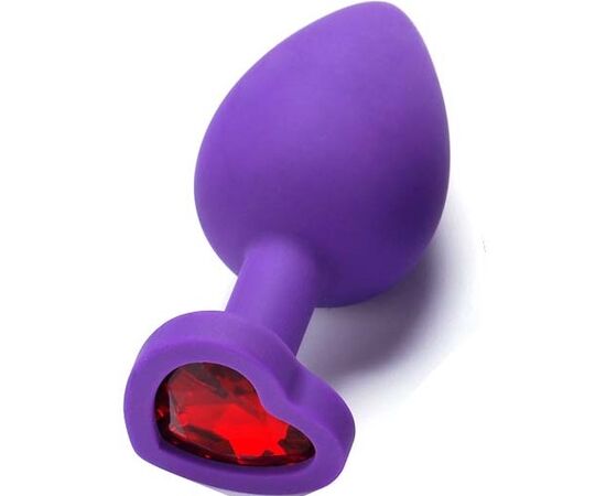 Пробка анальная силиконовая сердечко с красной стразой, Цвет: Фиолетовый, Размер: Большой