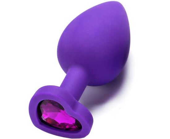 Пробка анальная силиконовая сердечко с фиолетовой стразой, Цвет: Фиолетовый, Размер: Большой