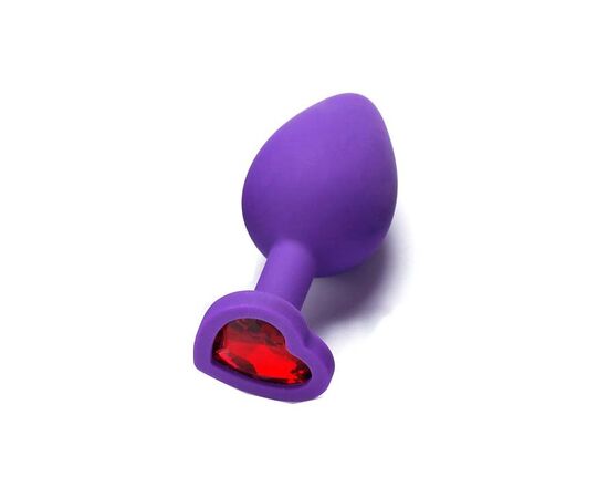 Пробка анальная силиконовая сердечко с красной стразой, Размер: Маленький, Цвет: Фиолетовый