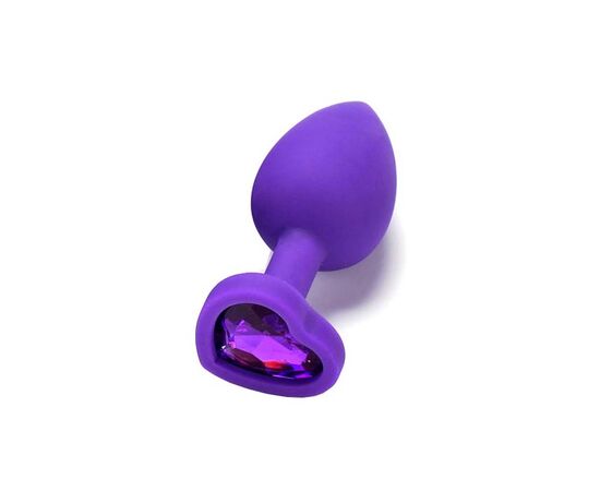 Пробка анальная силиконовая сердечко с фиолетовой стразой, Цвет: Фиолетовый, Размер: Маленький