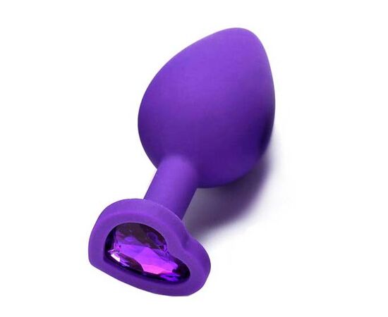 Пробка анальная силиконовая сердечко с фиолетовой стразой, Цвет: Фиолетовый, Размер: Средний