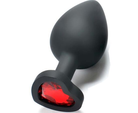 Пробка анальная силиконовая сердечко с красной стразой, Цвет: Чёрный, Размер: Большой