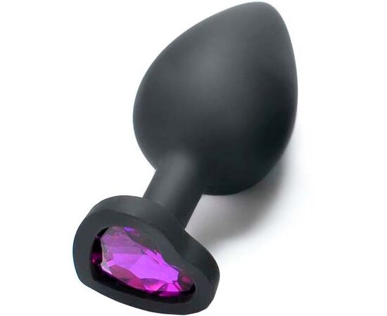 Пробка анальная силиконовая сердечко с фиолетовой стразой, Цвет: Чёрный, Размер: Большой