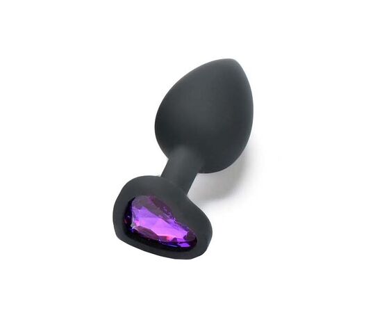 Пробка анальная силиконовая сердечко с фиолетовой стразой, Цвет: Чёрный, Размер: Маленький