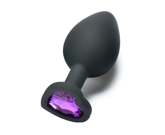 Пробка анальная силиконовая сердечко с фиолетовой стразой, Цвет: Чёрный, Размер: Средний