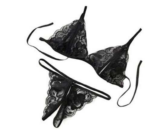 Комплект женского кружевного нижнего белья, Цвет: Чёрный, изображение 2