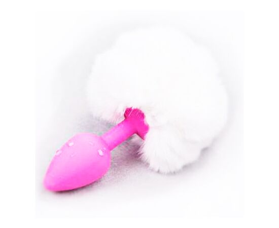 Пробка анальная силиконовая кроличий хвост, Цвет меха: белый, изображение 2