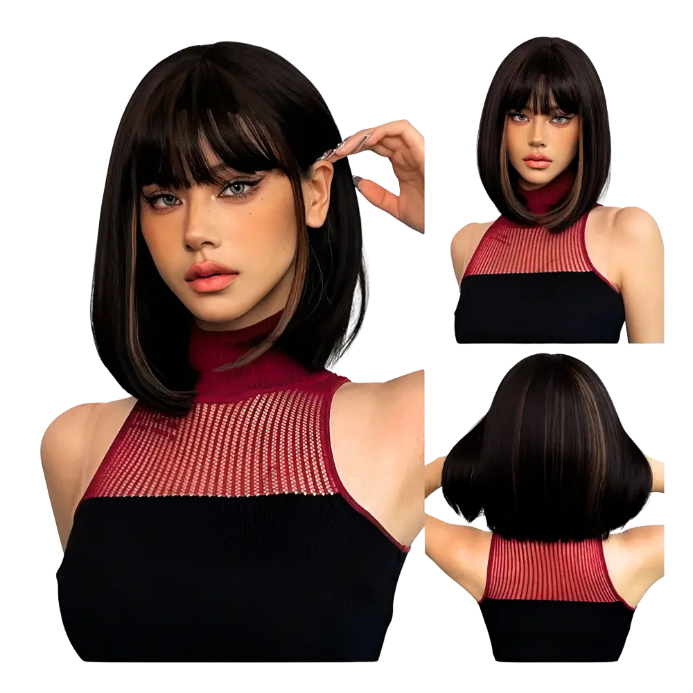 Парик каре черный с чёлкой